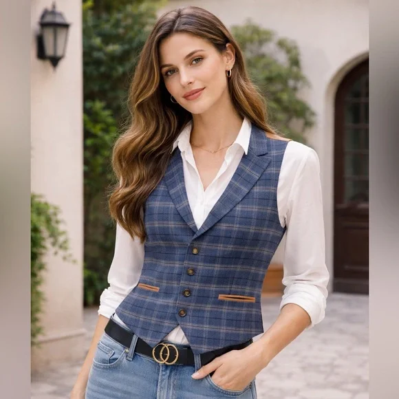 Menswear-Inspired Vintage Plaid Vest - Picture 3 of 10